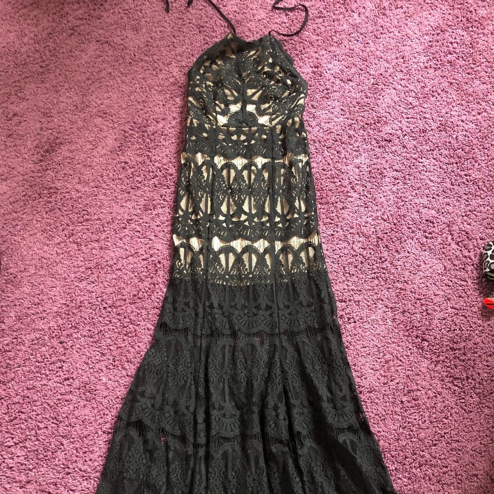 Black halter lace maxi dress